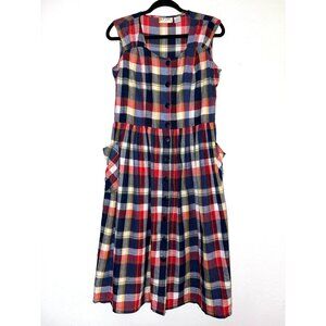Victoria Harbor Vintage Plaid Sleeveless Button Front Dress Size M
